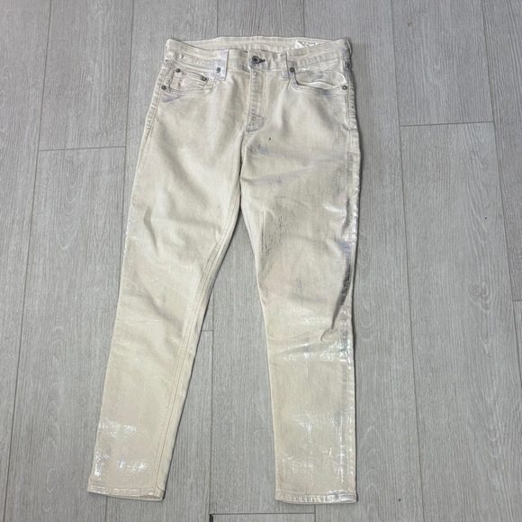 Rag & Bone Cate Mid-Rise Skinny Size 30 Moonshine JeansMetallic Silver Off White - Picture 3 of 16